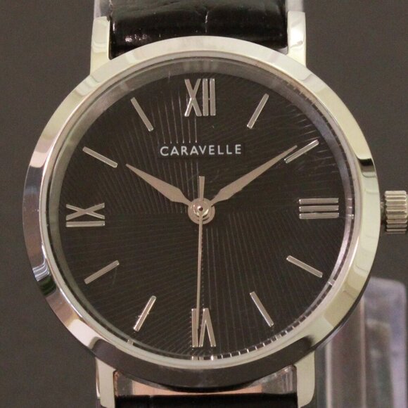 Caravelle Ladies Quartz Dress Watch By Bulova Black Textured Dial, Strap 28mm - Picture 9 of 12